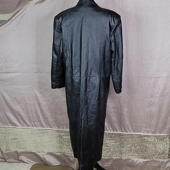 EVAN TODD Women's Long Maxi Black Leather Coat Small - Picture 9 of 11